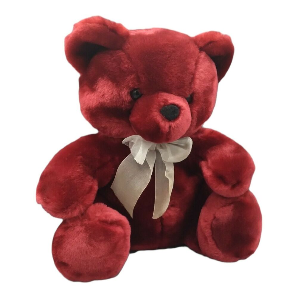 Vtg 90s WishPets Classic Teddy Bear Macaroon Red Jewel Tone Soft Plush Toy Gift